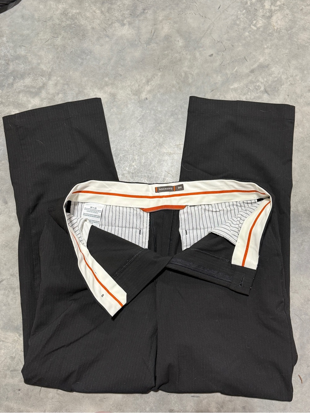 Dockers Black Pinstripe Trousers with Orange Waist Trim